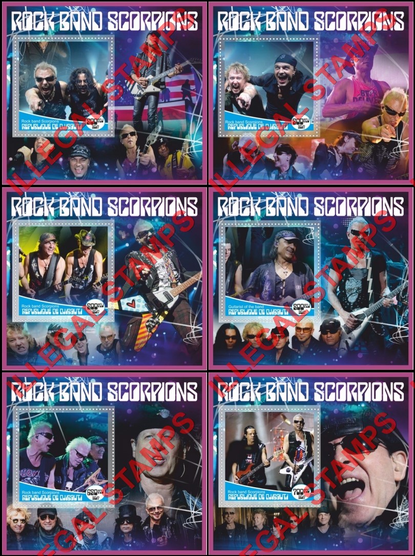 Djibouti 2017 Scorpions Rock Band Illegal Stamp Souvenir Sheets of 1 Djibouti 2017 Scorpions Rock Band Illegal Stamp Souvenir Sheets of 1