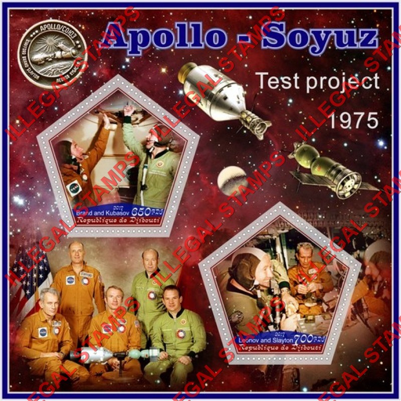 Djibouti 2017 Space Apollo Soyuz Test Project Illegal Stamp Souvenir Sheet of 2 Djibouti 2017 Space Apollo Soyuz Test Project Illegal Stamp Souvenir Sheet of 2