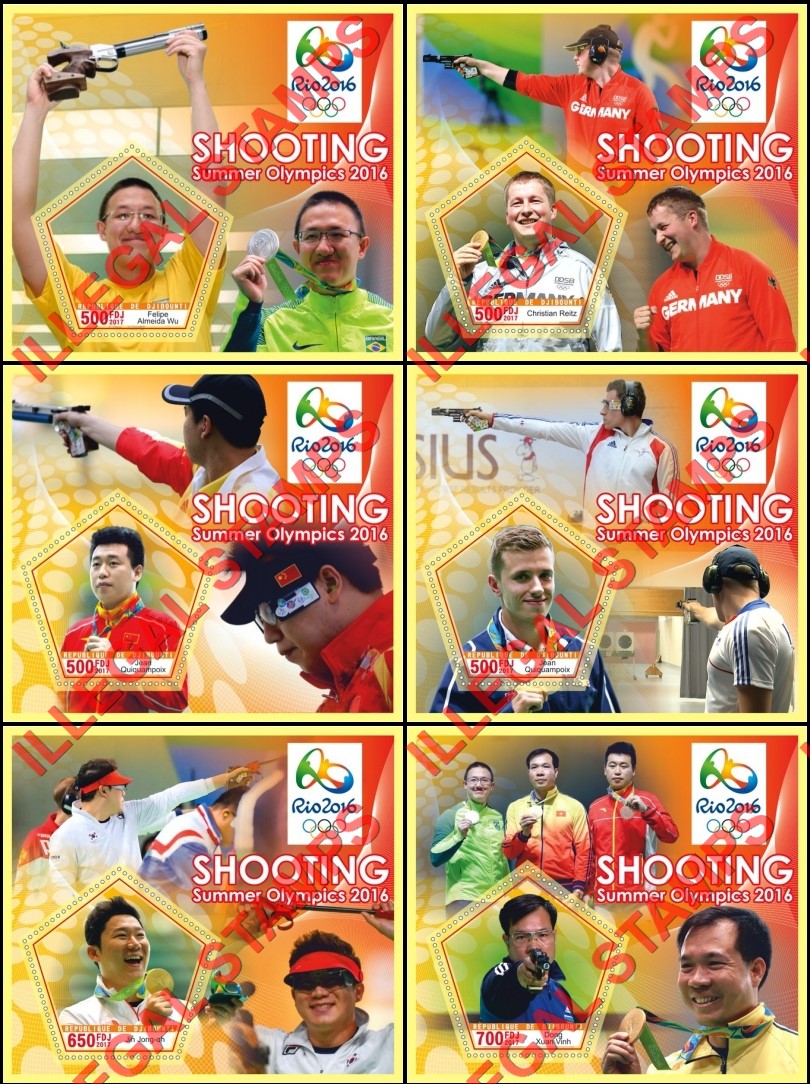 Djibouti 2017 Summer Olympics 2016 Shooting Illegal Stamp Souvenir Sheets of 1 Djibouti 2017 Summer Olympics 2016 Shooting Illegal Stamp Souvenir Sheets of 1