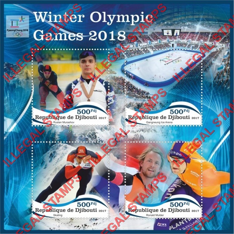 Djibouti 2017 Winter Olympic Games in PyeongChang 2018 (different a) Illegal Stamp Souvenir Sheet of 4 Djibouti 2017 Winter Olympic Games in PyeongChang 2018 (different a) Illegal Stamp Souvenir Sheet of 4