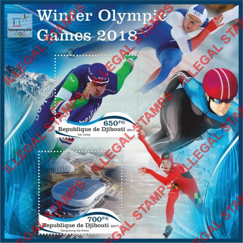 Djibouti 2017 Winter Olympic Games in PyeongChang 2018 (different a) Illegal Stamp Souvenir Sheet of 2 Djibouti 2017 Winter Olympic Games in PyeongChang 2018 (different a) Illegal Stamp Souvenir Sheet of 2