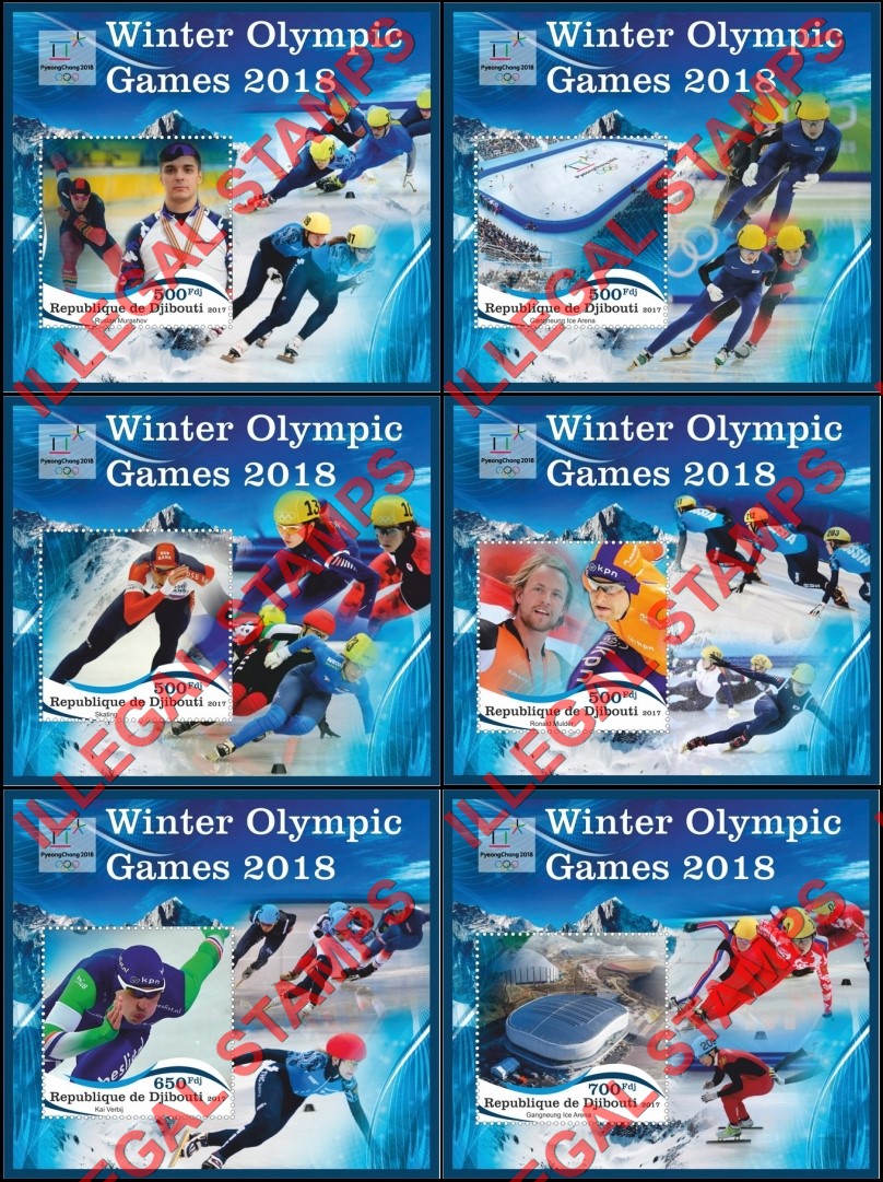 Djibouti 2017 Winter Olympic Games in PyeongChang 2018 (different a) Illegal Stamp Souvenir Sheets of 1 Djibouti 2017 Winter Olympic Games in PyeongChang 2018 (different a) Illegal Stamp Souvenir Sheets of 1