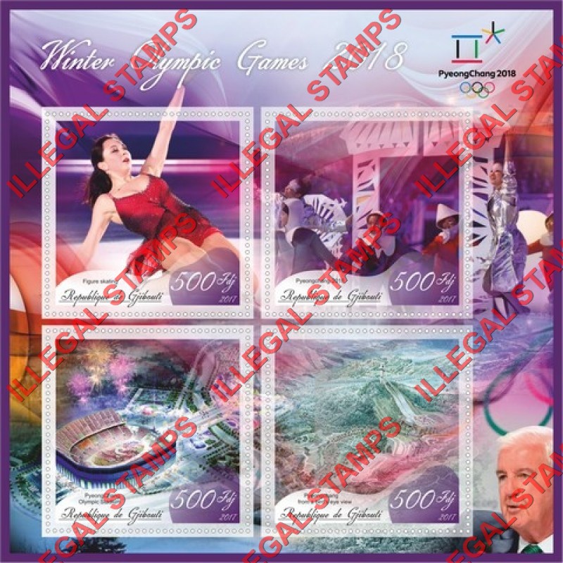 Djibouti 2017 Winter Olympic Games in PyeongChang 2018 Illegal Stamp Souvenir Sheet of 4 Djibouti 2017 Winter Olympic Games in PyeongChang 2018 Illegal Stamp Souvenir Sheet of 4