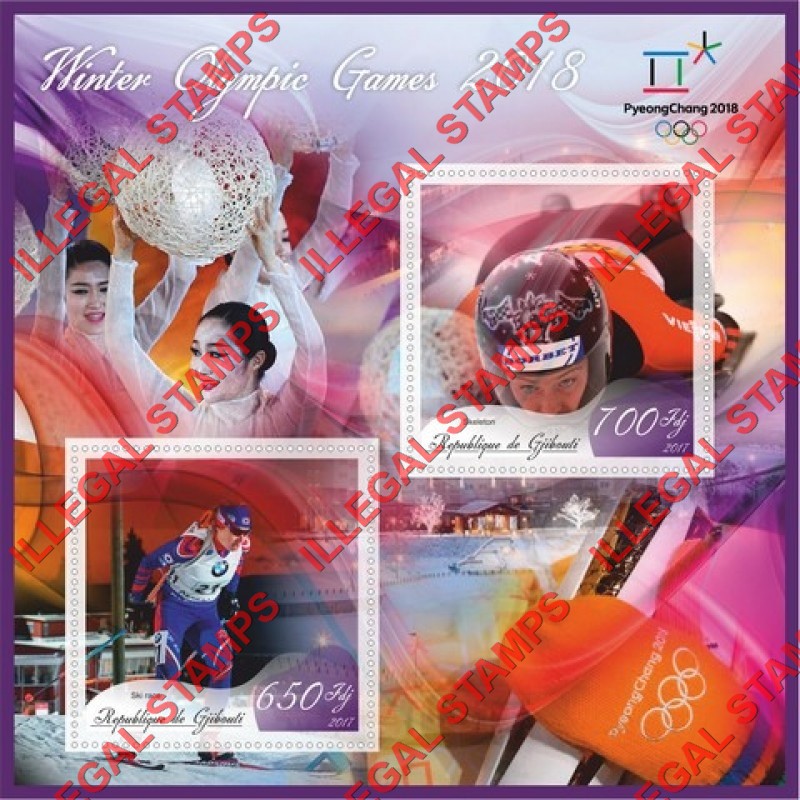 Djibouti 2017 Winter Olympic Games in PyeongChang 2018 Illegal Stamp Souvenir Sheet of 2 Djibouti 2017 Winter Olympic Games in PyeongChang 2018 Illegal Stamp Souvenir Sheet of 2