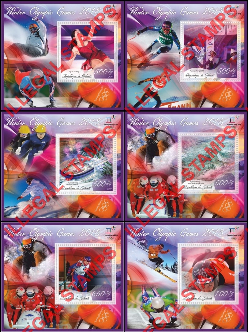 Djibouti 2017 Winter Olympic Games in PyeongChang 2018 Illegal Stamp Souvenir Sheets of 1 Djibouti 2017 Winter Olympic Games in PyeongChang 2018 Illegal Stamp Souvenir Sheets of 1