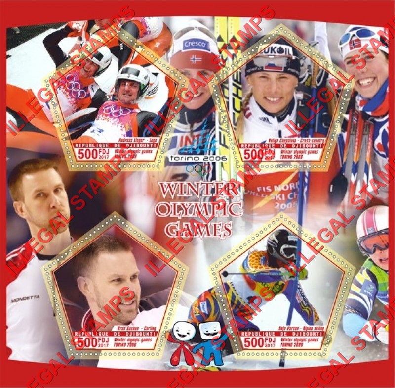 Djibouti 2017 Winter Olympic Games in Torino 2006 Illegal Stamp Souvenir Sheet of 4 Djibouti 2017 Winter Olympic Games in Torino 2006 Illegal Stamp Souvenir Sheet of 4