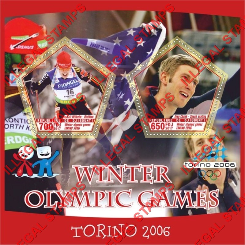 Djibouti 2017 Winter Olympic Games in Torino 2006 Illegal Stamp Souvenir Sheet of 2 Djibouti 2017 Winter Olympic Games in Torino 2006 Illegal Stamp Souvenir Sheet of 2