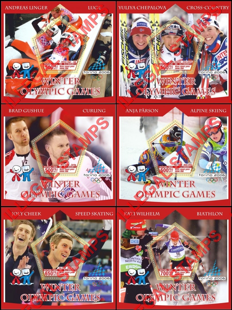 Djibouti 2017 Winter Olympic Games in Torino 2006 Illegal Stamp Souvenir Sheets of 1 Djibouti 2017 Winter Olympic Games in Torino 2006 Illegal Stamp Souvenir Sheets of 1