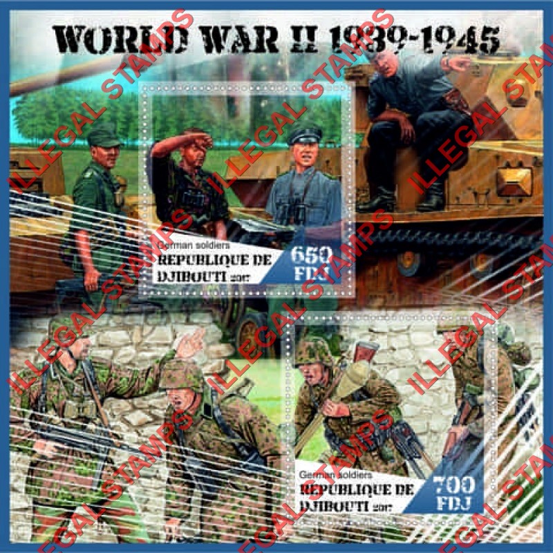 Djibouti 2017 World War II Illegal Stamp Souvenir Sheet of 2 Djibouti 2017 World War II Illegal Stamp Souvenir Sheet of 2