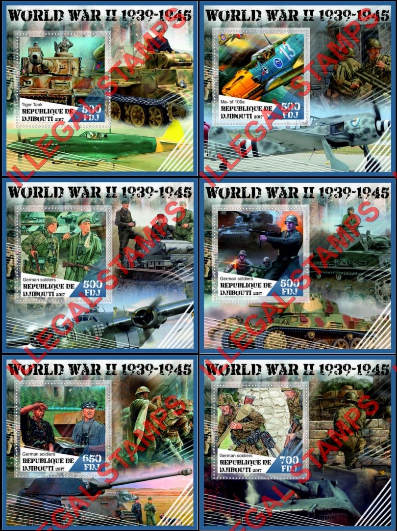 Djibouti 2017 World War II Illegal Stamp Souvenir Sheets of 1 Djibouti 2017 World War II Illegal Stamp Souvenir Sheets of 1