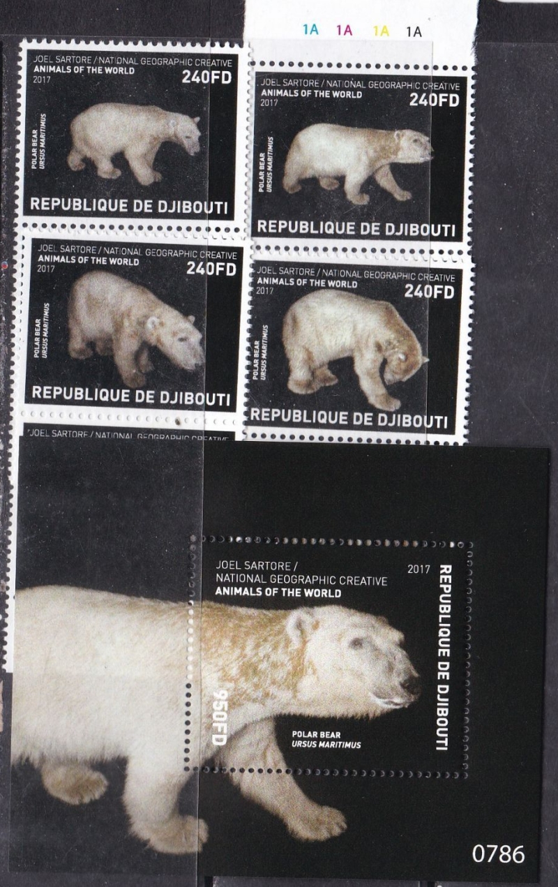 Djibouti 2017 National Geographic Polar Bears Stamps and Souvenir Sheet Djibouti 2017 National Geographic Polar Bears Stamps and Souvenir Sheet