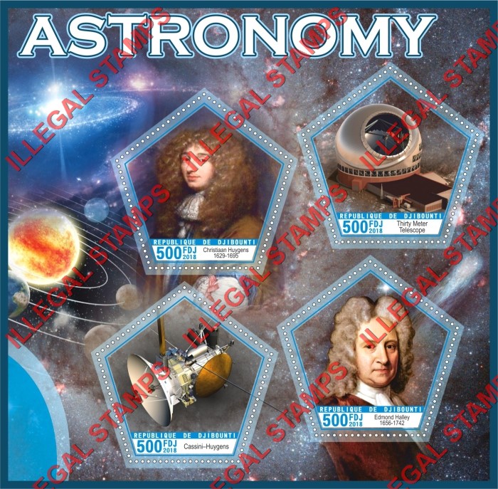 Djibouti 2018 Astronomy Illegal Stamp Souvenir Sheet of 4 Djibouti 2018 Astronomy Illegal Stamp Souvenir Sheet of 4