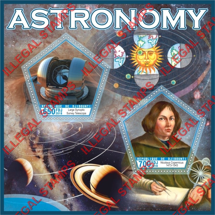 Djibouti 2018 Astronomy Illegal Stamp Souvenir Sheet of 2 Djibouti 2018 Astronomy Illegal Stamp Souvenir Sheet of 2