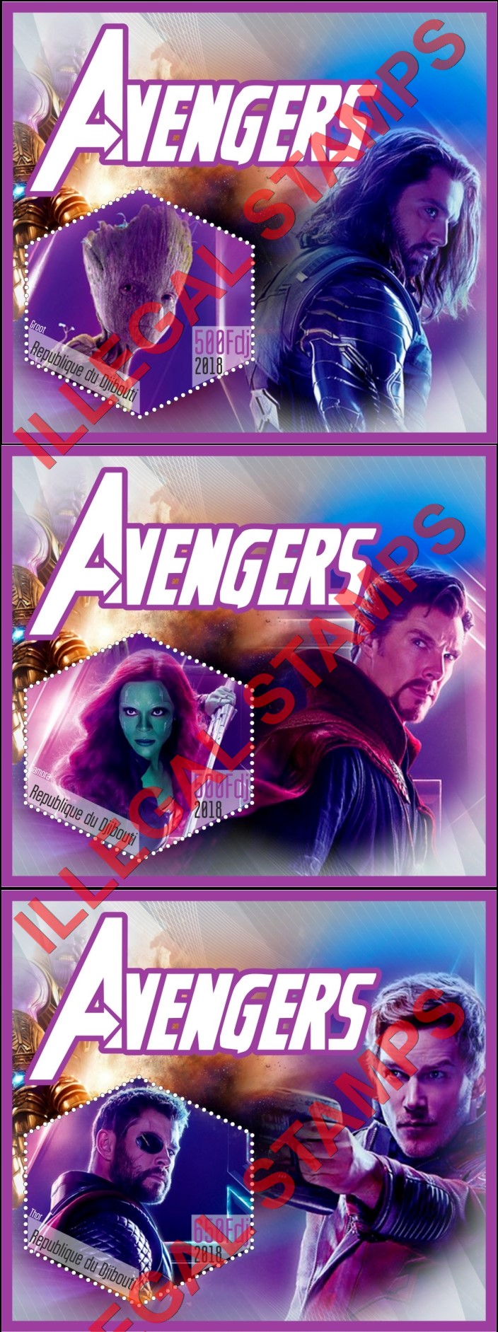 Djibouti 2018 Avengers Illegal Stamp Souvenir Sheets of 1 (Part 1) Djibouti 2018 Avengers Illegal Stamp Souvenir Sheets of 1 (Part 1)