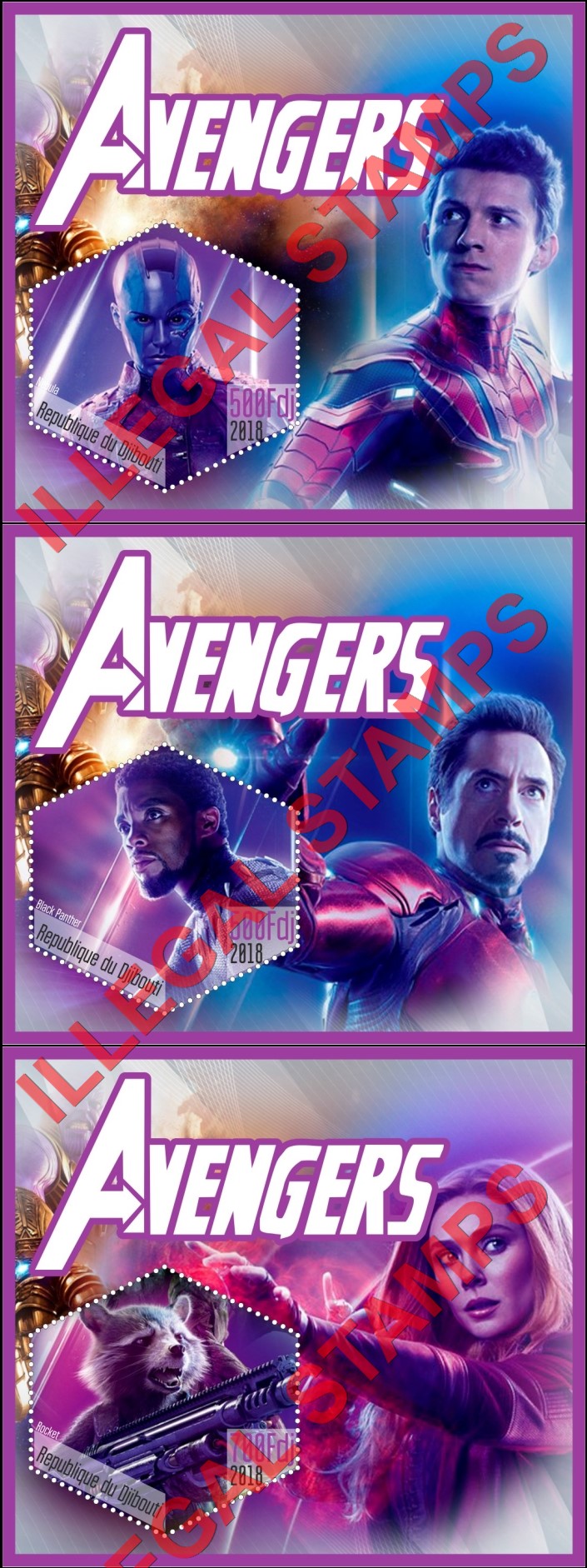Djibouti 2018 Avengers Illegal Stamp Souvenir Sheets of 1 (Part 2) Djibouti 2018 Avengers Illegal Stamp Souvenir Sheets of 1 (Part 2)