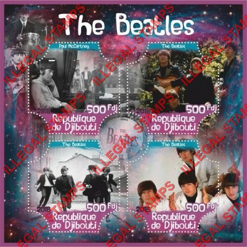 Djibouti 2018 The Beatles Illegal Stamp Souvenir Sheet of 4 Djibouti 2018 The Beatles Illegal Stamp Souvenir Sheet of 4