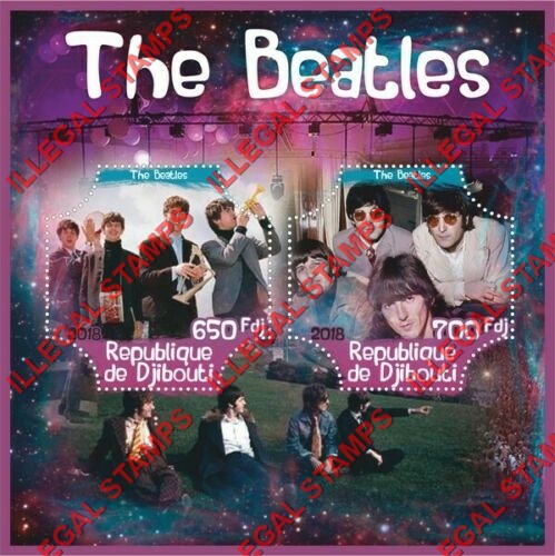 Djibouti 2018 The Beatles Illegal Stamp Souvenir Sheet of 2 Djibouti 2018 The Beatles Illegal Stamp Souvenir Sheet of 2