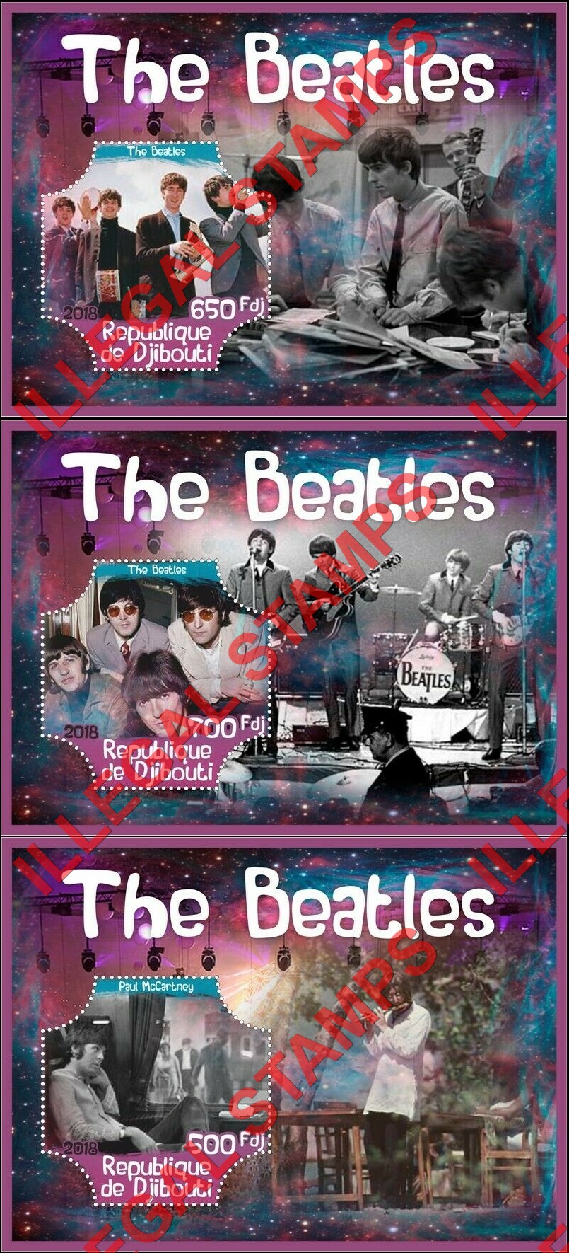 Djibouti 2018 The Beatles Illegal Stamp Souvenir Sheets of 1 (Part 1) Djibouti 2018 The Beatles Illegal Stamp Souvenir Sheets of 1 (Part 1)