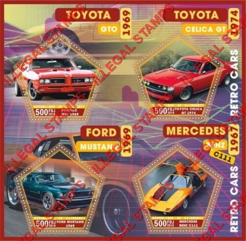 Djibouti 2018 Retro Cars Illegal Stamp Souvenir Sheet of 4 Djibouti 2018 Retro Cars Illegal Stamp Souvenir Sheet of 4