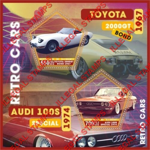 Djibouti 2018 Retro Cars Illegal Stamp Souvenir Sheet of 2 Djibouti 2018 Retro Cars Illegal Stamp Souvenir Sheet of 2