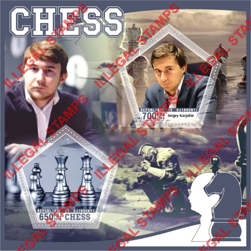 Djibouti 2018 Chess Illegal Stamp Souvenir Sheet of 2 Djibouti 2018 Chess Illegal Stamp Souvenir Sheet of 2