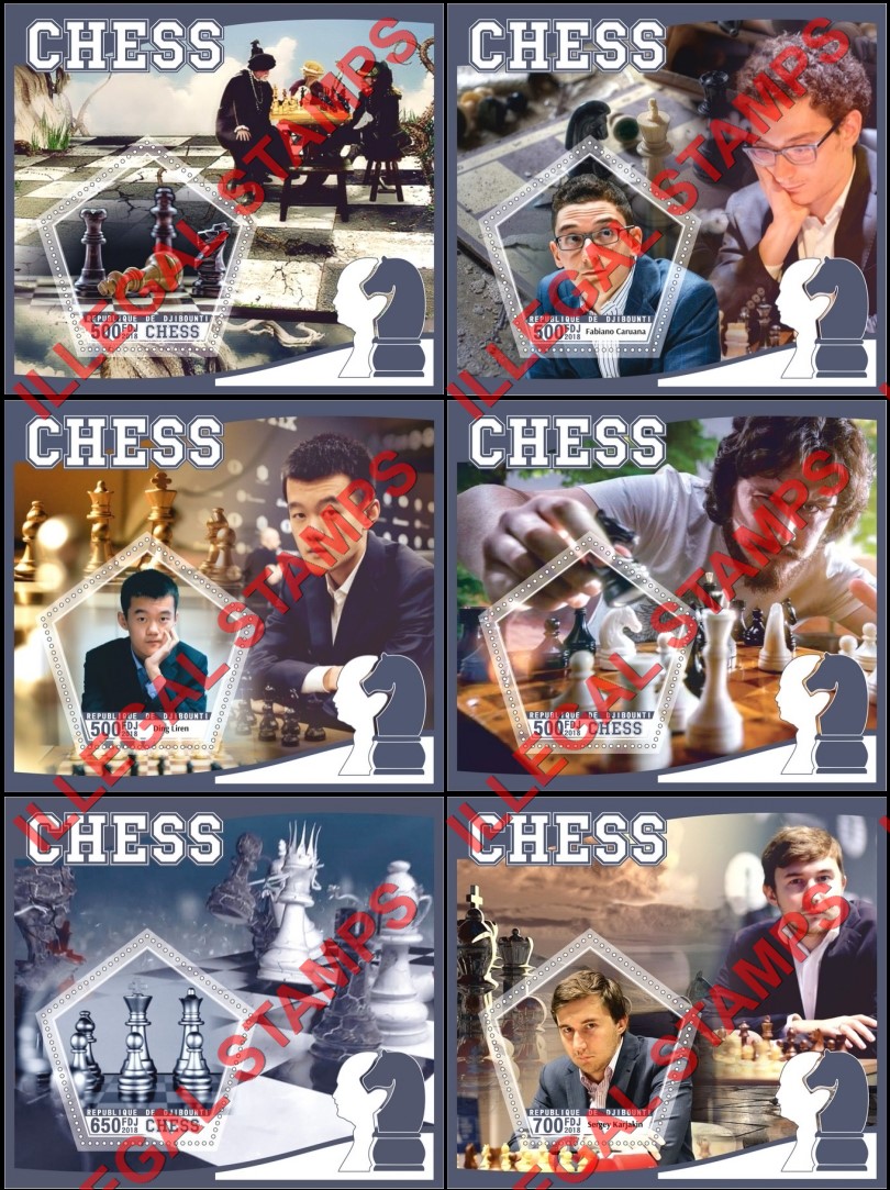 Djibouti 2018 Chess Illegal Stamp Souvenir Sheets of 1 Djibouti 2018 Chess Illegal Stamp Souvenir Sheets of 1
