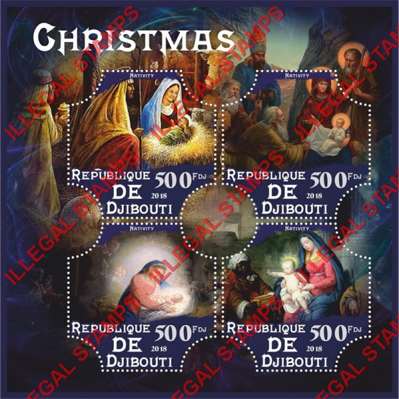 Djibouti 2018 Christmas Nativity Illegal Stamp Souvenir Sheet of 4 Djibouti 2018 Christmas Nativity Illegal Stamp Souvenir Sheet of 4