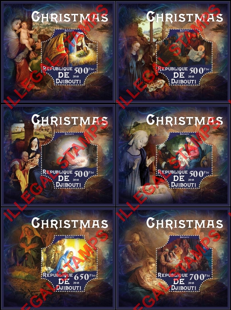 Djibouti 2018 Christmas Nativity Illegal Stamp Souvenir Sheets of 1 Djibouti 2018 Christmas Nativity Illegal Stamp Souvenir Sheets of 1
