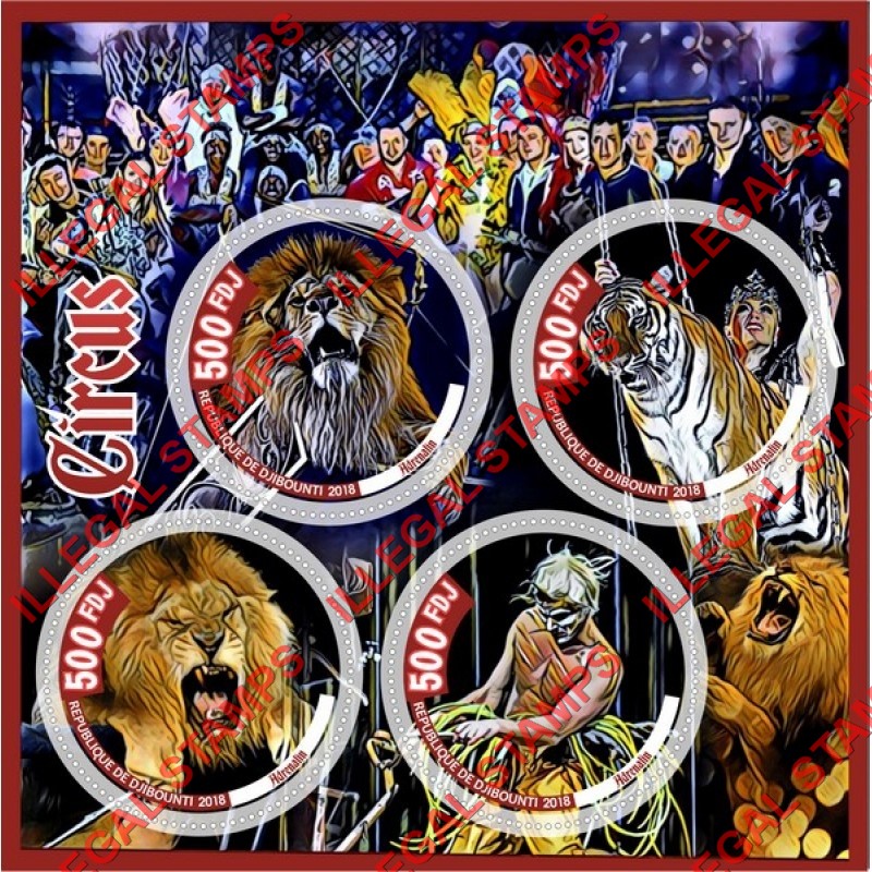 Djibouti 2018 Circus Adrenalin Illegal Stamp Souvenir Sheet of 4 Djibouti 2018 Circus Adrenalin Illegal Stamp Souvenir Sheet of 4