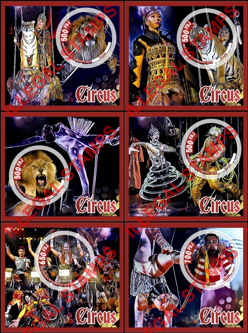 Djibouti 2018 Circus Adrenalin Illegal Stamp Souvenir Sheets of 1 Djibouti 2018 Circus Adrenalin Illegal Stamp Souvenir Sheets of 1