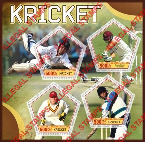 Djibouti 2018 Cricket Players (spelled Kricket) Illegal Stamp Souvenir Sheet of 4 Djibouti 2018 Cricket Players (spelled Kricket) Illegal Stamp Souvenir Sheet of 4