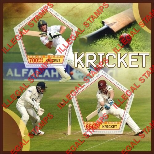Djibouti 2018 Cricket Players (spelled Kricket) Illegal Stamp Souvenir Sheet of 2 Djibouti 2018 Cricket Players (spelled Kricket) Illegal Stamp Souvenir Sheet of 2