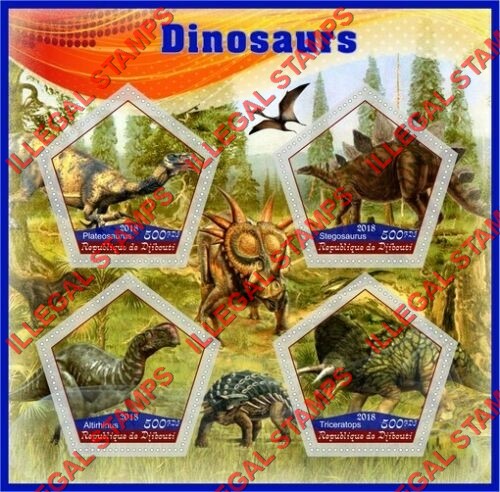 Djibouti 2018 Dinosaurs Illegal Stamp Souvenir Sheet of 4 Djibouti 2018 Dinosaurs Illegal Stamp Souvenir Sheet of 4