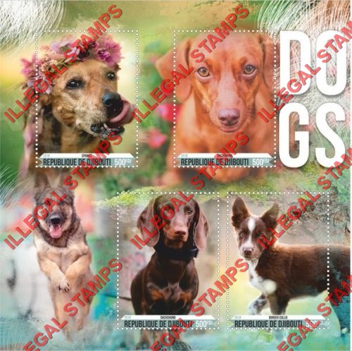 Djibouti 2018 Dogs Illegal Stamp Souvenir Sheet of 4 Djibouti 2018 Dogs Illegal Stamp Souvenir Sheet of 4