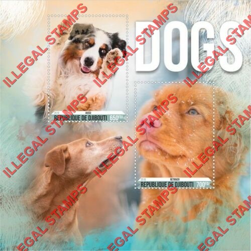 Djibouti 2018 Dogs Illegal Stamp Souvenir Sheet of 2 Djibouti 2018 Dogs Illegal Stamp Souvenir Sheet of 2