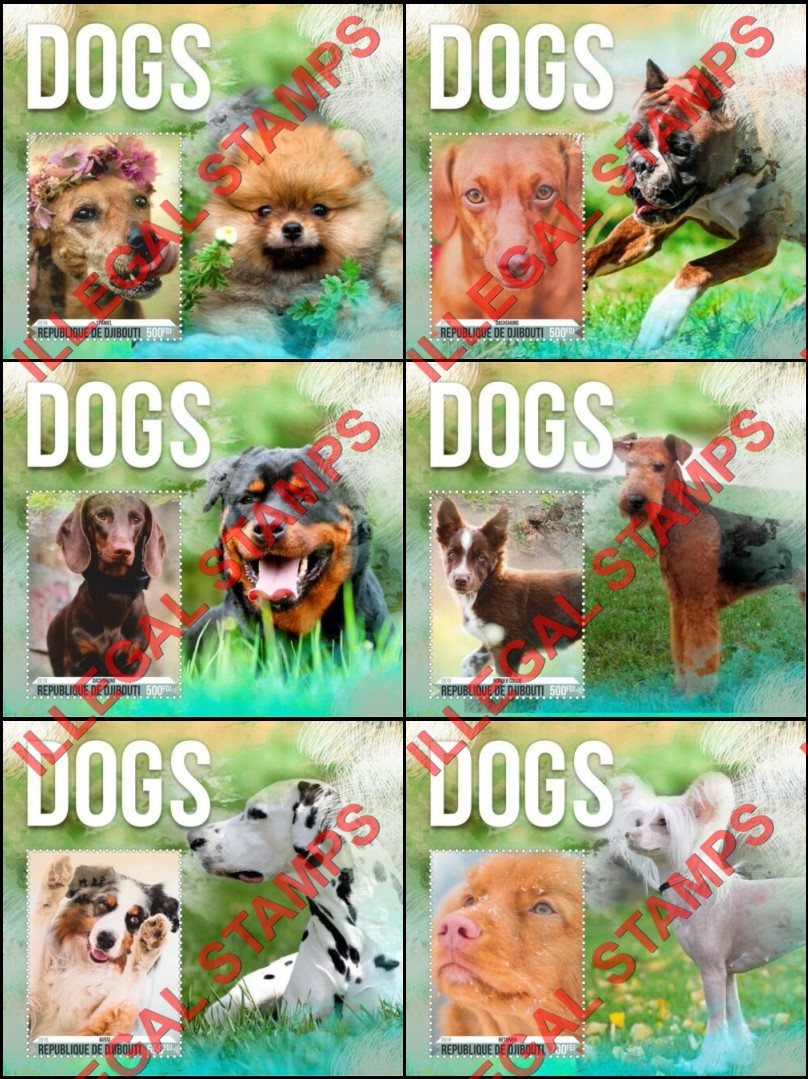 Djibouti 2018 Dogs Illegal Stamp Souvenir Sheets of 1 Djibouti 2018 Dogs Illegal Stamp Souvenir Sheets of 1