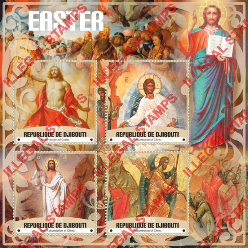 Djibouti 2018 Easter Resurrection of Christ Paintings Illegal Stamp Souvenir Sheet of 4 Djibouti 2018 Easter Resurrection of Christ Paintings Illegal Stamp Souvenir Sheet of 4