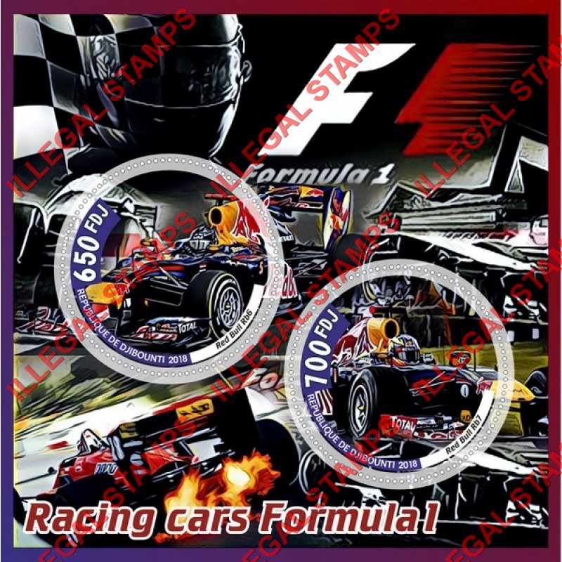 Djibouti 2018 Formula I Racing Cars Illegal Stamp Souvenir Sheet of 2 Djibouti 2018 Formula I Racing Cars Illegal Stamp Souvenir Sheet of 2