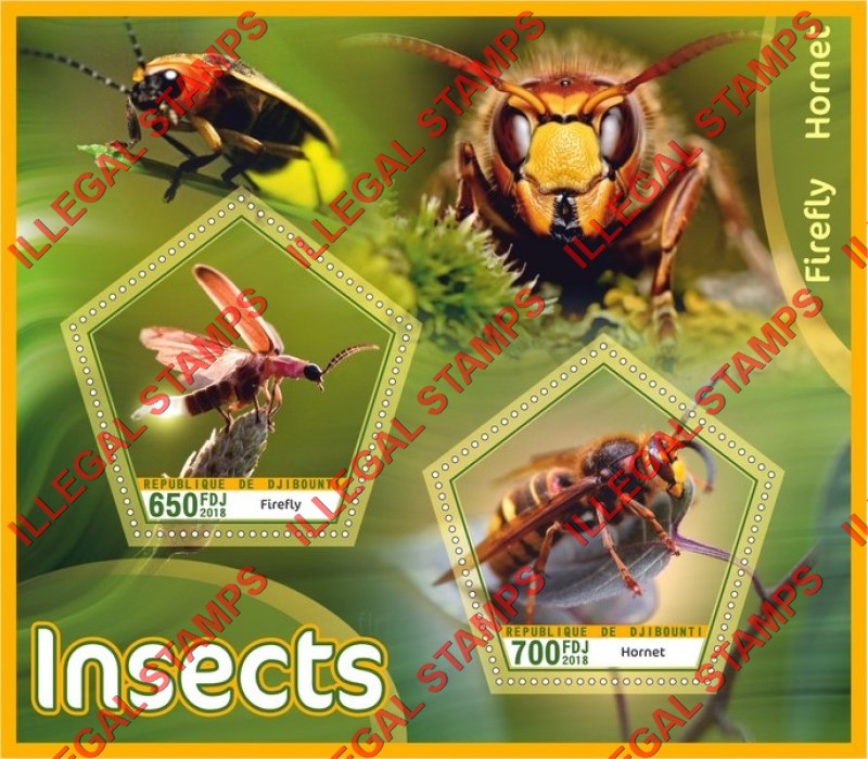 Djibouti 2018 Insects Illegal Stamp Souvenir Sheet of 2 Djibouti 2018 Insects Illegal Stamp Souvenir Sheet of 2
