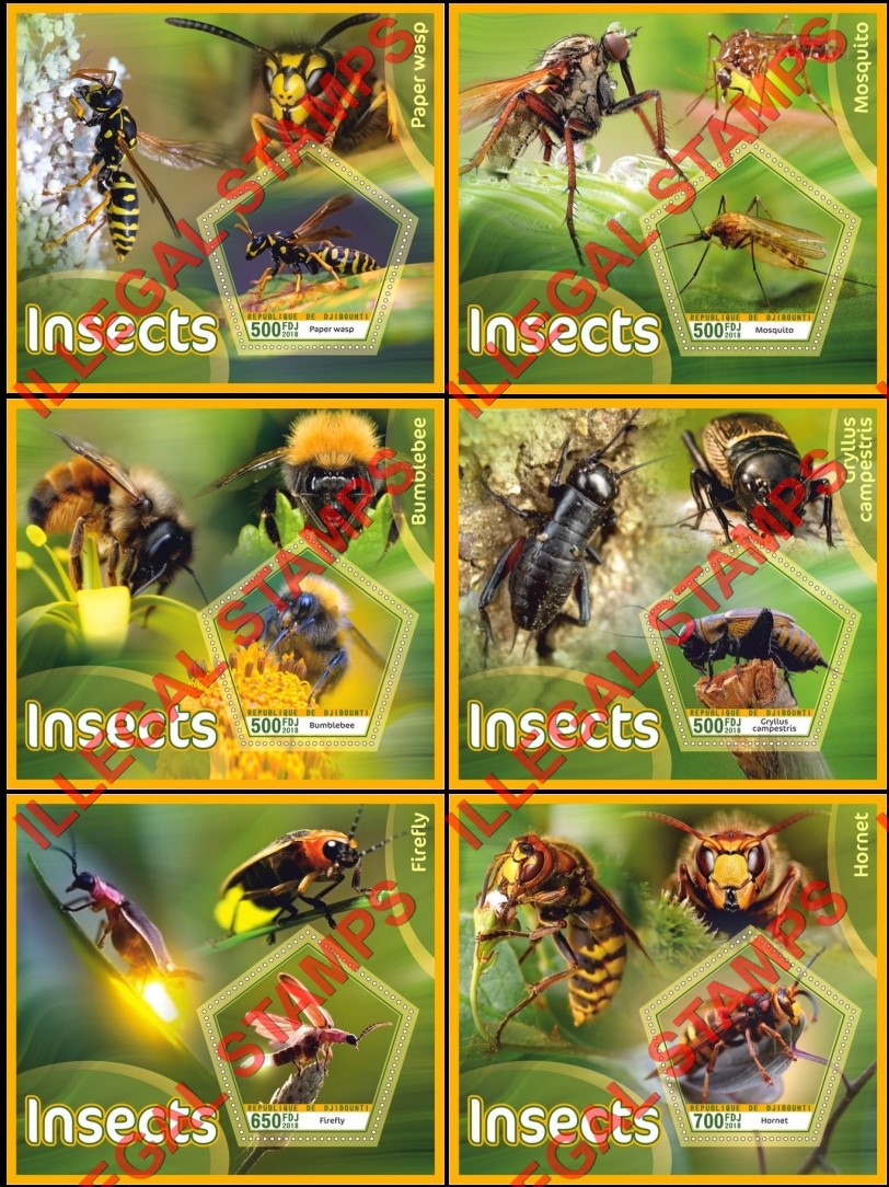 Djibouti 2018 Insects Illegal Stamp Souvenir Sheets of 1 Djibouti 2018 Insects Illegal Stamp Souvenir Sheets of 1