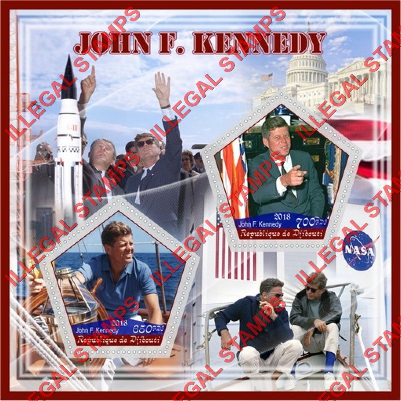 Djibouti 2018 John F. Kennedy (different a) Illegal Stamp Souvenir Sheet of 2 Djibouti 2018 John F. Kennedy (different a) Illegal Stamp Souvenir Sheet of 2
