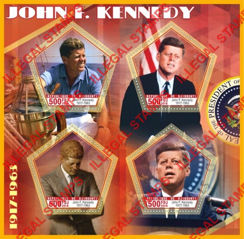 Djibouti 2018 John F. Kennedy (different) Illegal Stamp Souvenir Sheet of 4 Djibouti 2018 John F. Kennedy (different) Illegal Stamp Souvenir Sheet of 4