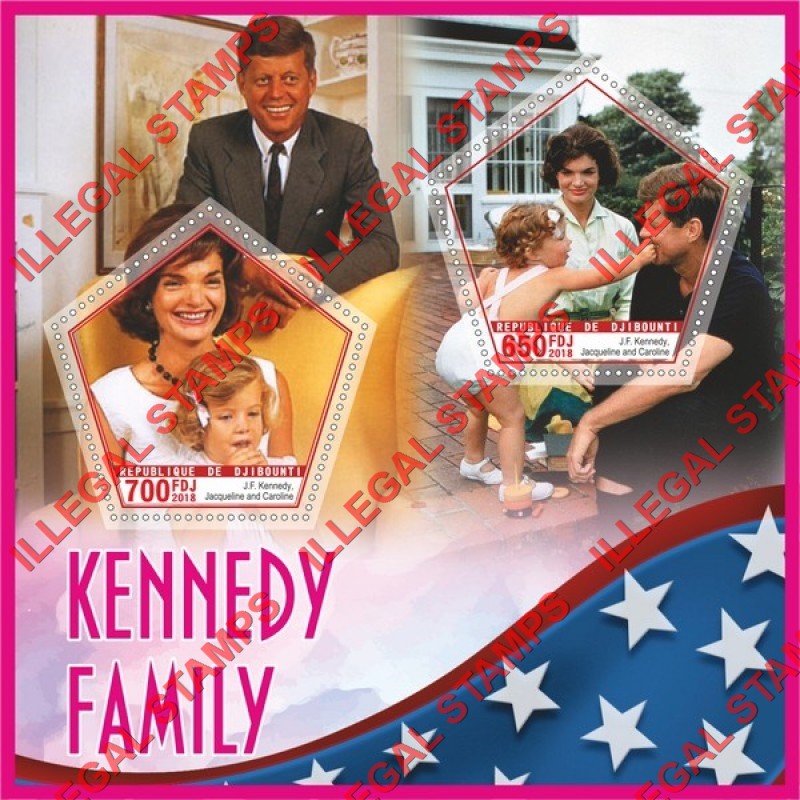 Djibouti 2018 John F. Kennedy Family Illegal Stamp Souvenir Sheet of 2 Djibouti 2018 John F. Kennedy Family Illegal Stamp Souvenir Sheet of 2