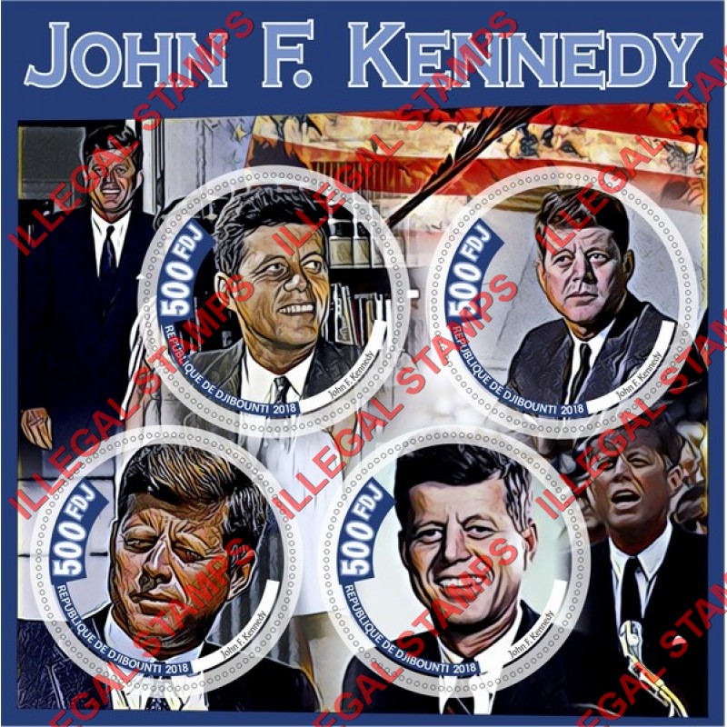 Djibouti 2018 John F. Kennedy Illegal Stamp Souvenir Sheet of 4 Djibouti 2018 John F. Kennedy Illegal Stamp Souvenir Sheet of 4
