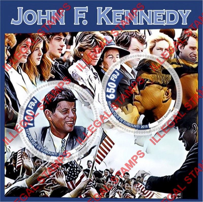 Djibouti 2018 John F. Kennedy Illegal Stamp Souvenir Sheet of 2 Djibouti 2018 John F. Kennedy Illegal Stamp Souvenir Sheet of 2