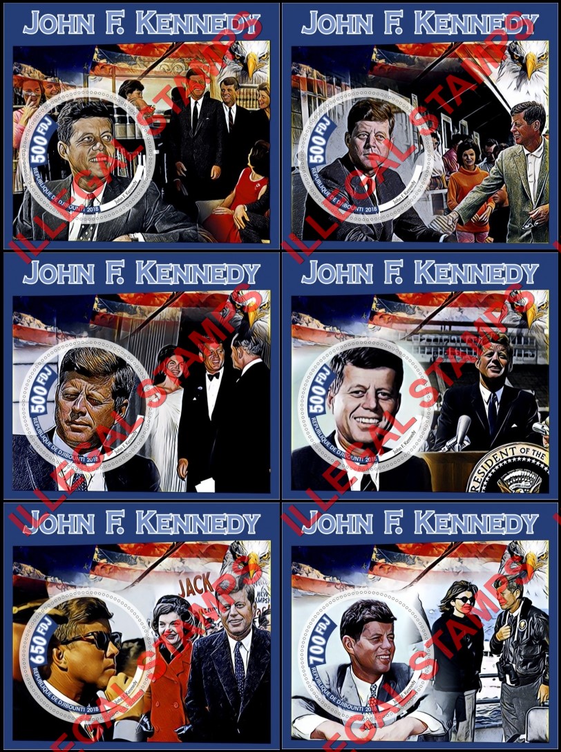 Djibouti 2018 John F. Kennedy Illegal Stamp Souvenir Sheets of 1 Djibouti 2018 John F. Kennedy Illegal Stamp Souvenir Sheets of 1