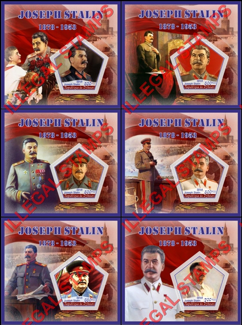 Djibouti 2018 Joseph Stalin (different) Illegal Stamp Souvenir Sheets of 1 Djibouti 2018 Joseph Stalin (different) Illegal Stamp Souvenir Sheets of 1