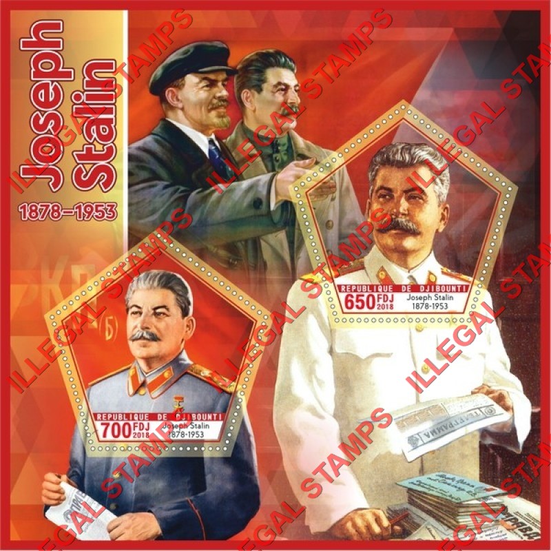 Djibouti 2018 Joseph Stalin Illegal Stamp Souvenir Sheet of 2 Djibouti 2018 Joseph Stalin Illegal Stamp Souvenir Sheet of 2