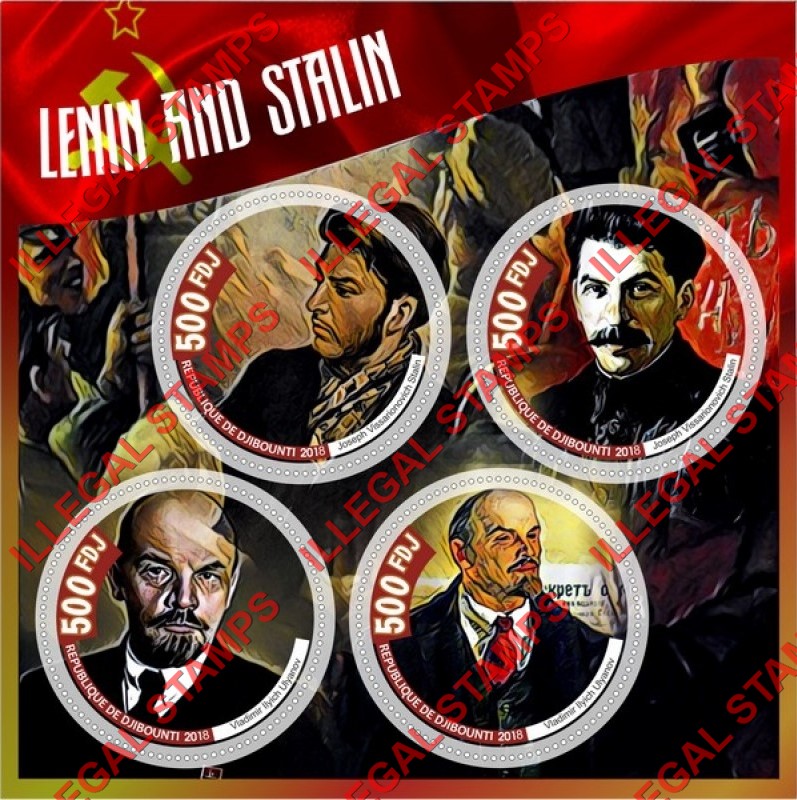 Djibouti 2018 Lenin and Stalin Illegal Stamp Souvenir Sheet of 4 Djibouti 2018 Lenin and Stalin Illegal Stamp Souvenir Sheet of 4