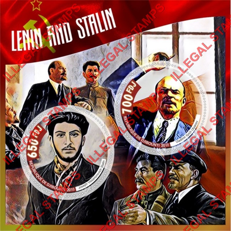 Djibouti 2018 Lenin and Stalin Illegal Stamp Souvenir Sheet of 2 Djibouti 2018 Lenin and Stalin Illegal Stamp Souvenir Sheet of 2